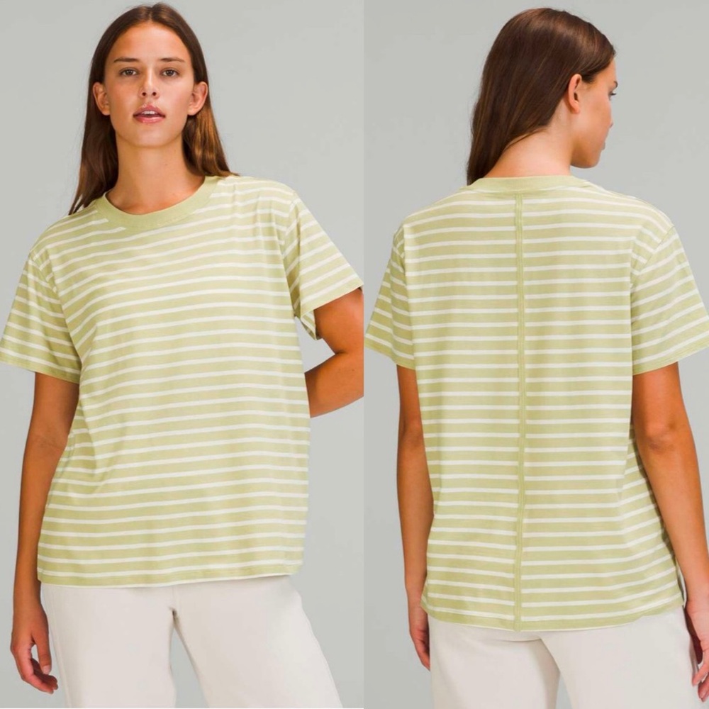Lululemon All Yours Short Sleeve Tee Stripe Dew Green White
